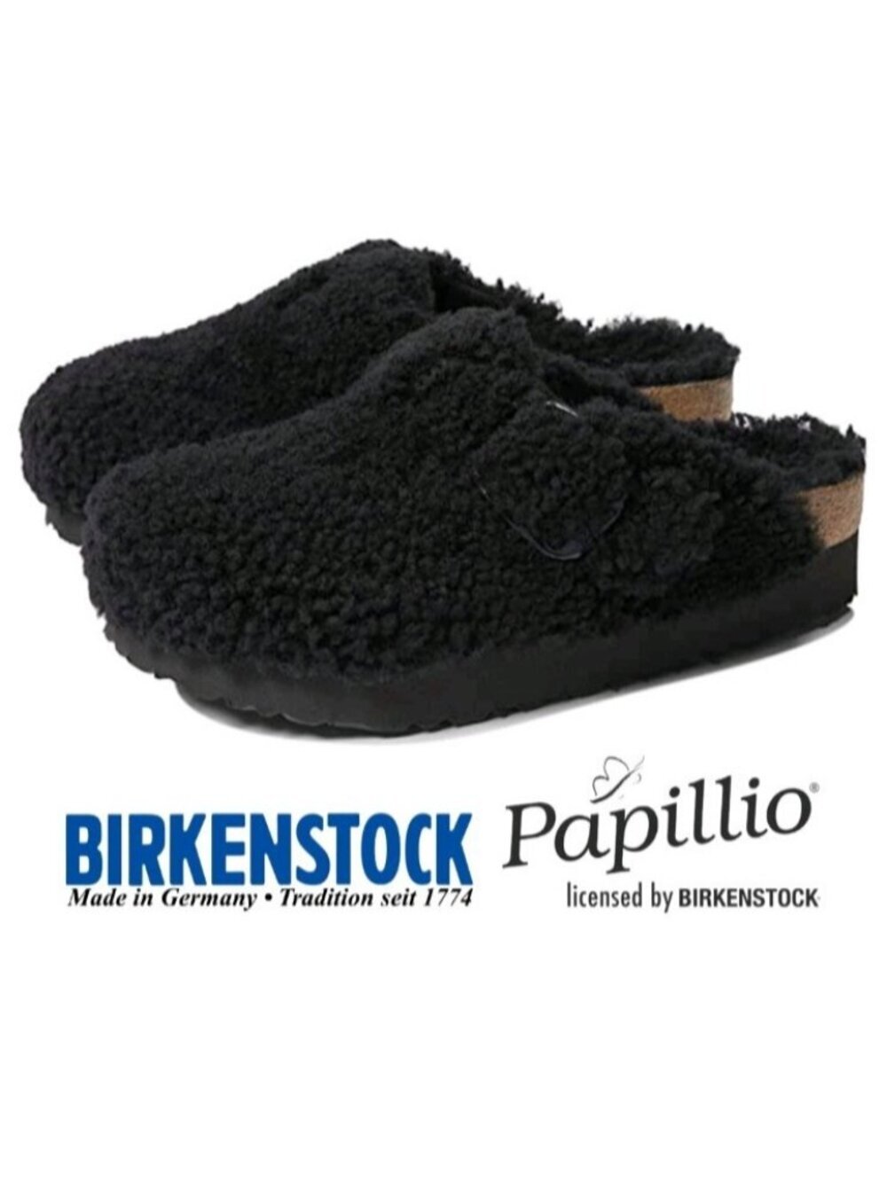 Papillio Birkenstock Boston Teddy Shearling Clogs Black US 7 Wool Mule Slippers